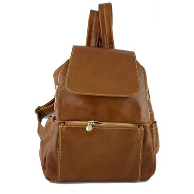 Zaino Unisex In Vera Pelle Colore Cognac - Pelletteria Toscana Made In Italy - Zaino