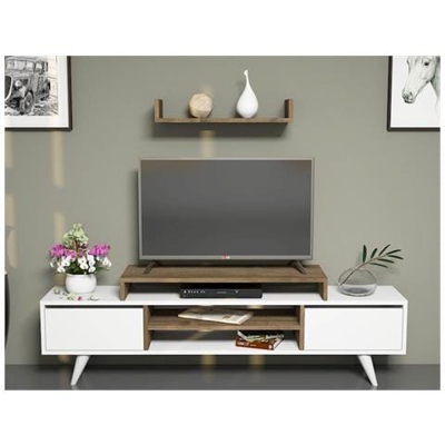 Mobile Porta Tv Cd Ripiani Supporto Melis Bianco Legno Scuro-casa Arredo Design - Per Soggiorno - Porta, Mensole, Ripiani, Supporto, Componibile