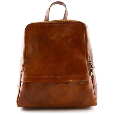 Zaino In Pelle Vera Per Uomo Con Tasca Frontale Colore Cognac - Pelletteria Toscana Made In Italy - Zaino