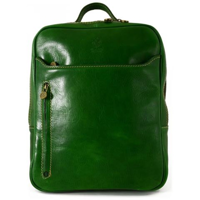 Zaino In Vera Pelle Con Tasche Frontali Colore Verde - Pelletteria Toscana Made In Italy - Zaino