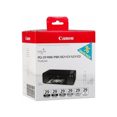 PGI-29 MBK / PBK / DGY / GY / LGY / CO Serbatoio Ink Inchiostro 6 colori per Canon PIXMa Pro 1 Capacità 16524 Pagine