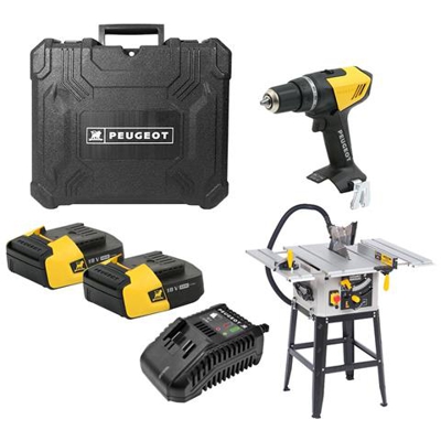 Confezione Trapano E Sega Circolare Peugeot Energydrill-18v20 - 2 Batteria 18v 2.0 Ah - 1 Caricatore - Energysaw-254b2 2