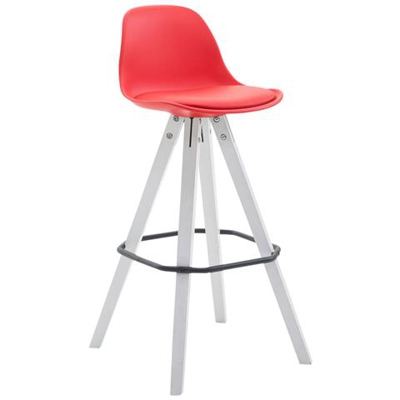Sgabello Franklin In Polipropilene E Similpelle I Sedia Alta Bar Cucina ScandinavaTulip Con Poggiapiedi, Gambe Quadrate Rosso Bianco (Rovere)