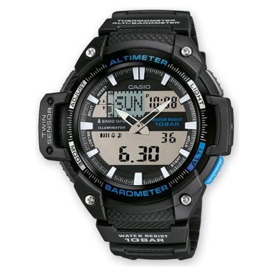 Sgw-450h-2ber. Notevole E Inconfondibile È Questo Orologio Casio Analogico E Digitale. Il Chiaro Display Neo Con Le Grosse Lancette È In Netto Contrasto Con La Cassa Nera E I Suoi Luminosi Accenti Di Colore Blu. Resistente All'acqua Fino A 10