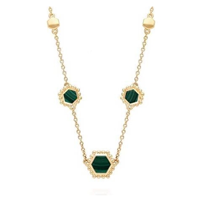 Collana In Malachite Placcata In Oro Da 0,7 Carati, Lunghezza 45 Cm