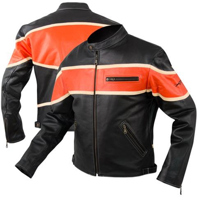 Giacca Moto Pelle Custom Bikers Motociclista Chopper Stile Arancione Xxl
