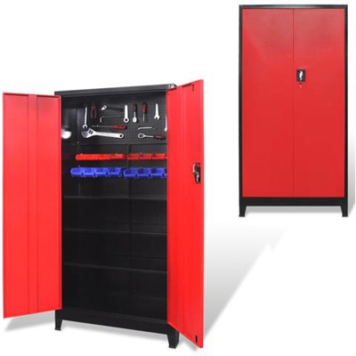 Armadio Portautensili 2 Ante Acciaio 90x40x180 Cm Nero E Rosso