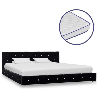 Letto Con Materasso Memory Foam Nero In Velluto 180x200 Cm
