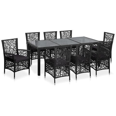 Set Da Pranzo Da Giardino 9 Pz In Polyrattan Nero