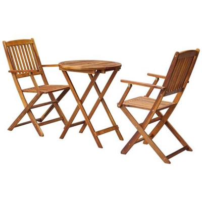 Set Bistrò Per Esterni 3 Pz Legno Di Acacia Pieghevole Rotondo