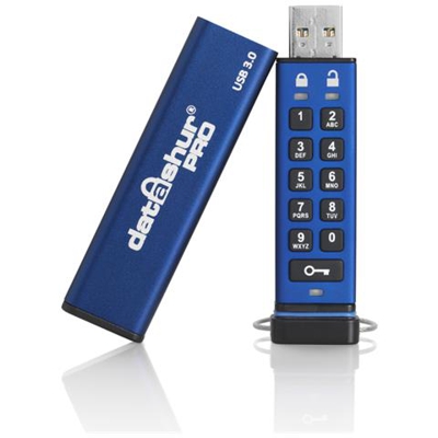 datAshur Pro 256-bit, USB 3.0 (3.1 Gen 1) , Type-A, Sleeve, Blu, 256-bit AES, FIPS 140-2, FIPS 197, Cromo