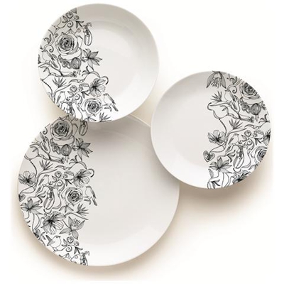 Servizio tavola 18 pezzi Black Roses.