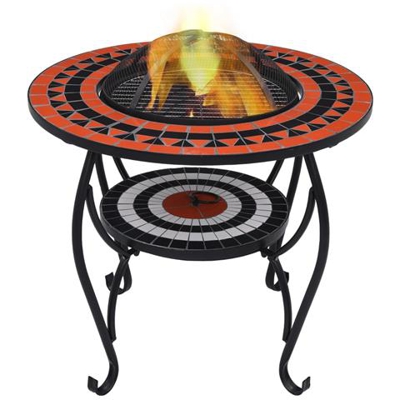 Tavolo Con Braciere A Mosaico Terracotta E Bianco 68cm Ceramica