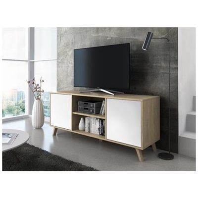 Mobile Tv 140 A 2 Porte, Soggiorno, Modello Wind, Modello Puccini, Struttura Colore Puccini, Porte Colore Bianco, Misure 140x40x57cm Altezza.