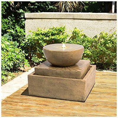 - Fontana Da Esterno A Ciotola A 2 Livelli Con Luce A Led Vfd8401-eu--51.5cm X 51.5cm X 42cm