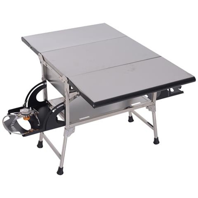 Tavolino Barbecue Bbq Portatile Con Fornello A Gas Pieghevole In Alluminio, Argento, 104.2x85.5x55cm