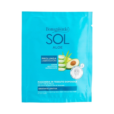 SOL Aloe - Mascarilla de tejido aftersun - hidratante, calmante - con zumo de Aloe y aceite de Aguacate (1 unidad) - prolonga el bronceado - todo tipo