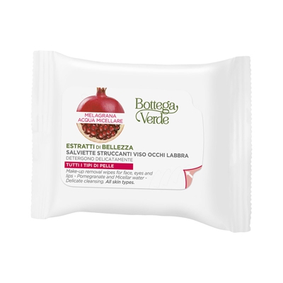 Estratti di bellezza - Toallitas desmaquillantes - cara, ojos y labios - Granada y agua Micelar - limpieza delicada - para todos los tipos de piel (15