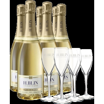 PACK 6 BOTTIGLIE CHAMPAGNE H. BLIN - BLANC DE BLANCS + 6 FLUTE