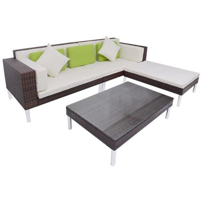 17 Pz Set Divano Da Giardino In Polyrattan Marrone