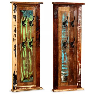 2 Pz Appendiabiti In Legno Massello Di Recupero 38x100 Cm