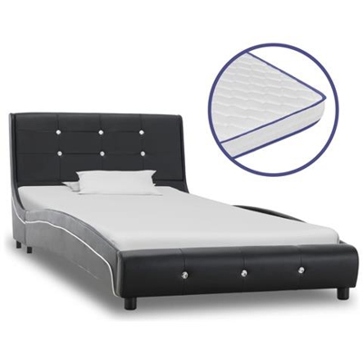 Letto Con Materasso Memory Foam Nero In Similpelle 90x200 Cm