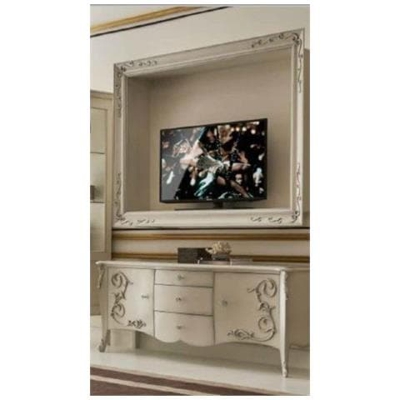 Porta Tv + Mobile Tv Sospeso In Legno - Bombato Con Intarsio L 166 P 44 H 68 - L 144 P 30 H 110