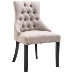 Sedia Da Pranzo Elegante Imbottita Rivestimento In Lino Con Bottoni Trapuntati Grigio en oferta