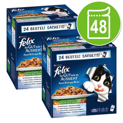 Felix Le Ghiottonerie in gelatina 48 x 100 g - Varietà di carne (Pollo, Manzo, Coniglio, Agnello)
