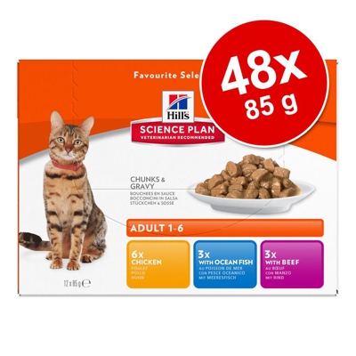 Hill's Feline 48 x 85 g - Light Adult Fantasia di Carne e di Pesce
