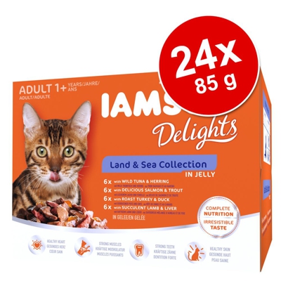 IAMS Delights 24 x 85 g - Adult Mix di Terra e Mare in Gelee
