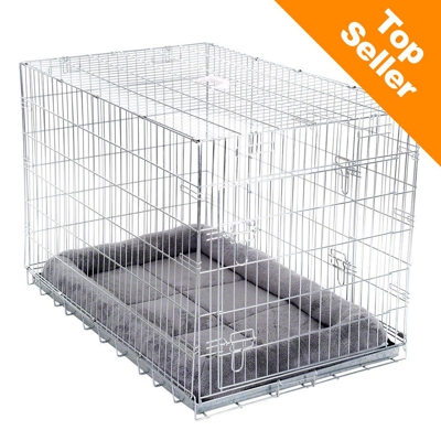 Set Gabbia per cani Double Door e cuscino per trasportini - L109 x P69 x H75 cm