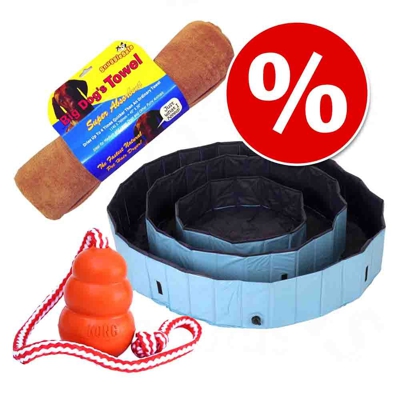 Set Piscina con copertura + Asciugamano + KONG Acqua - Piscina Ø 120 x H 30 cm + Asciugamano + Kong