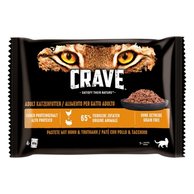 Set Prova misto Crave Cat Buste 4 x 85 g - Mix 2: Pollo & Tacchino, Salmone & Pollo
