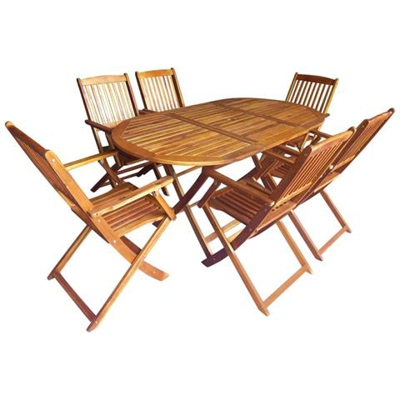 Set Da Pranzo Per Esterni 7 Pz In Legno Massello Di Acacia