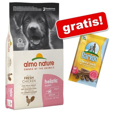12 kg Almo Nature Holistic + 7 Barkoo Dental Snacks gratis! - Medium Adult con Agnello