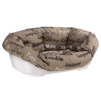 Ferplast Cesta-sofà Siesta Deluxe bianca con rivestimento Cities - Set Tg. 8, L 82 x P 59,5 x H 25 cm