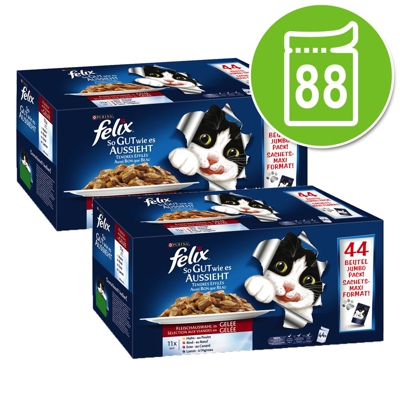 Superofferta! 88 x 100g Felix Le Ghiottonerie in gelatina - Varietà di carne (Pollo, Manzo, Anatra, Agnello)