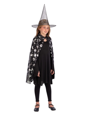 Kit da strega nero e argentato per bambina