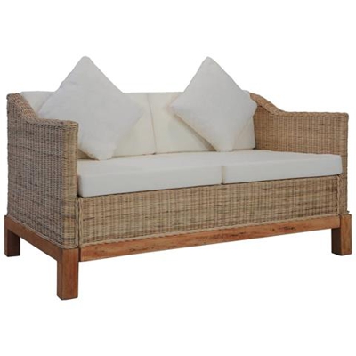 Divano A 2 Posti Con Cuscini In Rattan Naturale