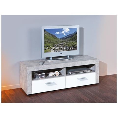 Porta Tv Moderno Di Design, Laminato Effetto Marmo E Frontale Laccato Bianco Opaco
