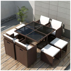 Set Da Pranzo Esterno 21 Pezzi In Polyrattan Marrone en oferta