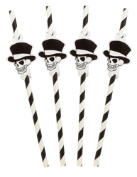 8 Cannucce a righe teschio con cilindro Halloween en oferta