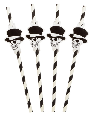 8 Cannucce a righe teschio con cilindro Halloween