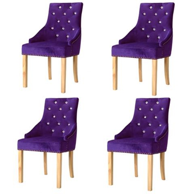 Sedie Da Pranzo 4 Pz Legno Massello Di Rovere E Velluto Viola