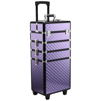 Trolley Per Make Up Professionale In Alluminio Viola Con Valigetta Removibile 33.5 X 23 X 76/95.5cm